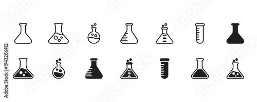 Variety of laboratory glassware icons for chemistry and science experiments