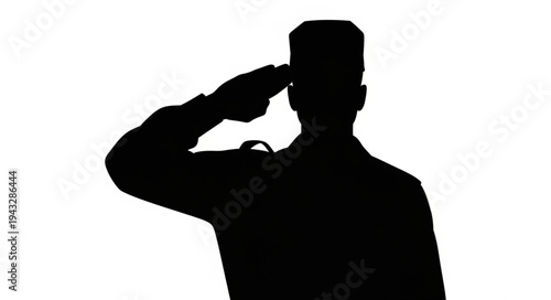 Silhouette of soldier saluting.