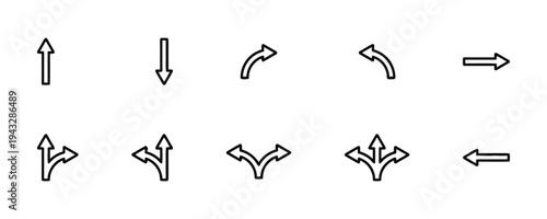 Various arrow and direction signs in outline style indicating movement and choice