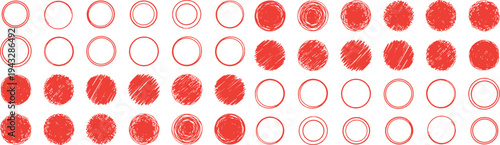 Hand Drawn Red Circle and Scribble Sketch Vector Set. Collection of Rough Marker Outlines, Pen Stroke Frames, Highlight Rings, and Messy Round Pencil Textures for Emphasis, Note Taking.
