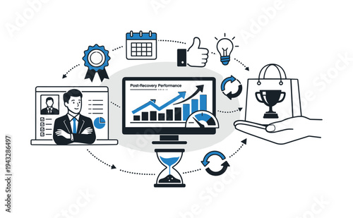 Modern minimal flat vector conceptual collage, crisp hard edges, consistent THIN outline stroke, rounded corners where needed,