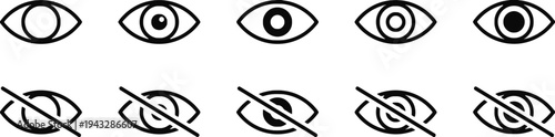 Various eye icons for interface design showing visibility and privacy options