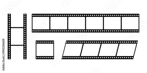Various film strip formats hand-drawn with black and white lines on white background