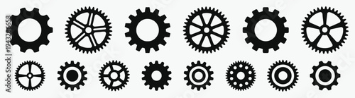 Various gear and cogwheel icons representing mechanics and industry