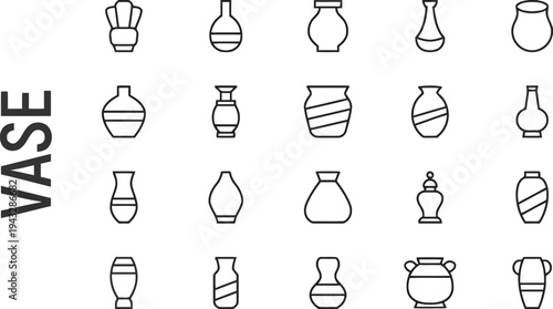Vase icon set vector various shapes and styles decorative ceramic pottery containers outline collection