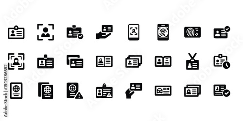 Various identity card and access verification icons in minimalist style