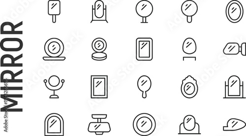 Various mirror types and reflections represented as outline icons
