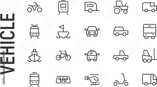 Vehicle icons set vector transportation modes collection car bus train bike boat helicopter truck