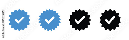 Verified badge icons with checkmark symbol in blue and black colors