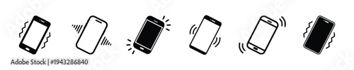Vibrating smartphone icons for notifications and alerts in outline and solid styles
