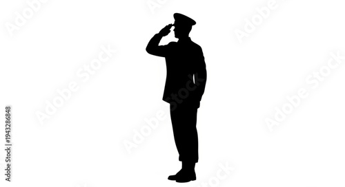 Silhouette of Soldier Saluting Alone.
