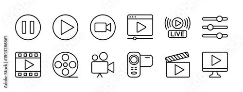 Video and multimedia player icons for streaming and film production