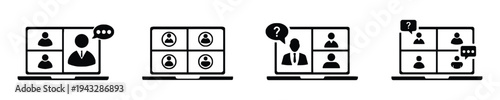 Video conference call icons with participants on screen