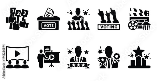 Voting and election campaign icons for political process and success