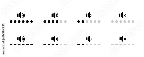 Volume control icons with sound waves and dots indicators