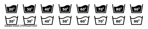 Washing machine temperature icons for laundry care instructions, water basin symbols