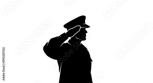 Silhouette of soldier saluting profile.