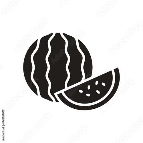 Watermelon whole and slice simple icon flat design summer fruit