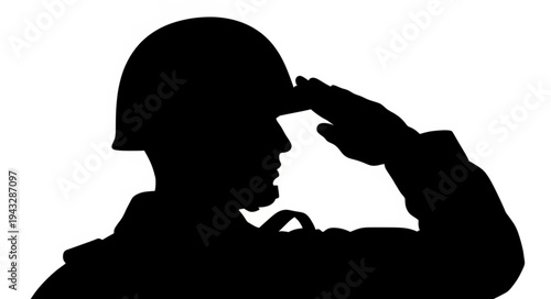Silhouette of Soldier Saluting Profile.