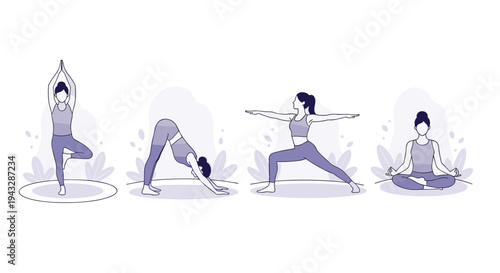 Diverse women practicing yoga poses for a healthy lifestyle and mindfulness