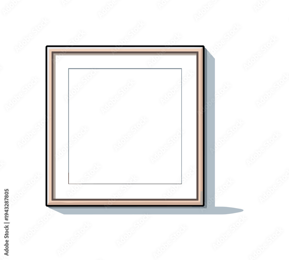 Fototapeta premium Minimalist empty picture frame with a subtle rose gold border hanging on a plain white wall