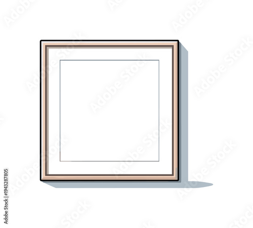 Minimalist empty picture frame with a subtle rose gold border hanging on a plain white wall