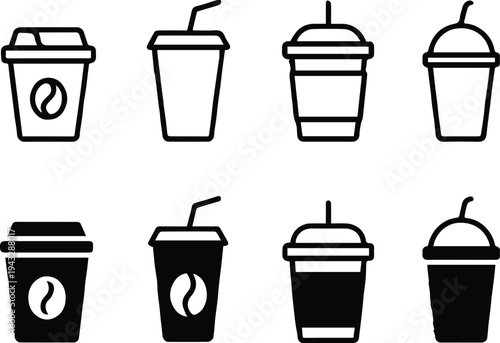 cup icon collection outline and solid beverage symbols for menus