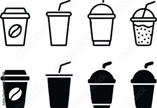 cup icons set outline and filled beverage container vector pack