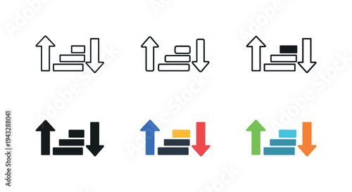 Economic concept symbol depicting upward and downward arrows alongside minimal blocks to convey the relationship between supply