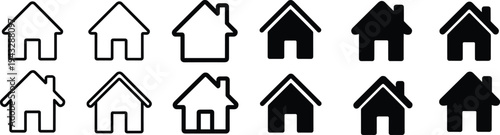 Collection of House Icons in Outline and Solid Black Styles home symbol