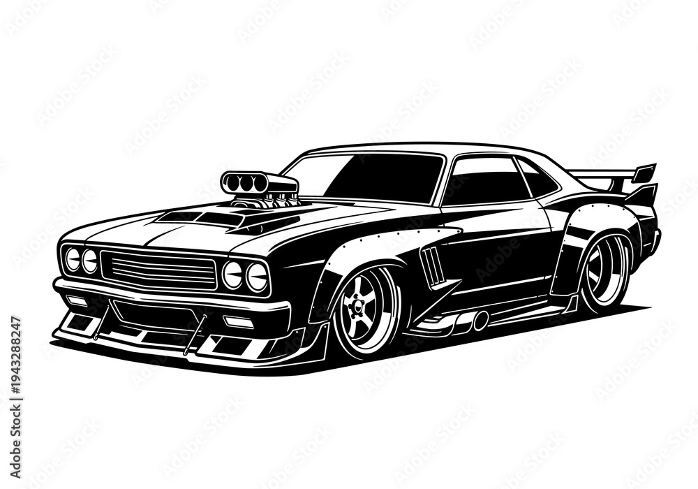 Obraz premium Classic Custom Muscle Car Coupe Vector Silhouette Isolated on White Background