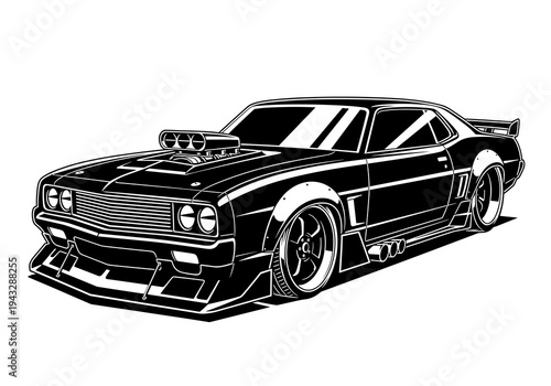 Custom American Muscle Car Coupe Vector Silhouette Isolated on White Background