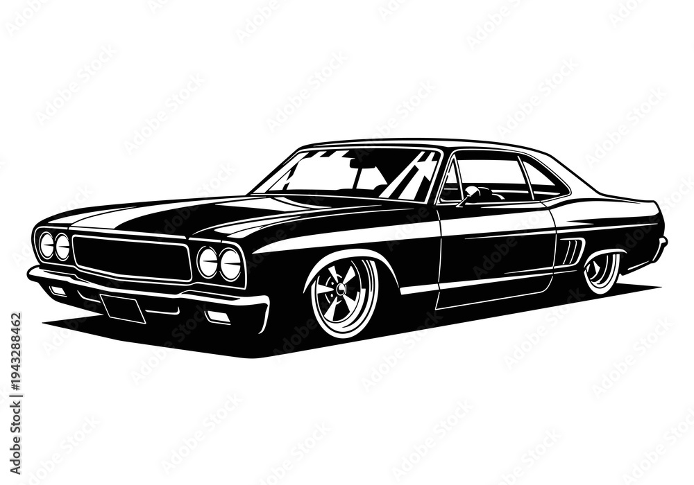 Obraz premium Classic Lowered American Muscle Car Coupe Vector Silhouette Isolated on White Background