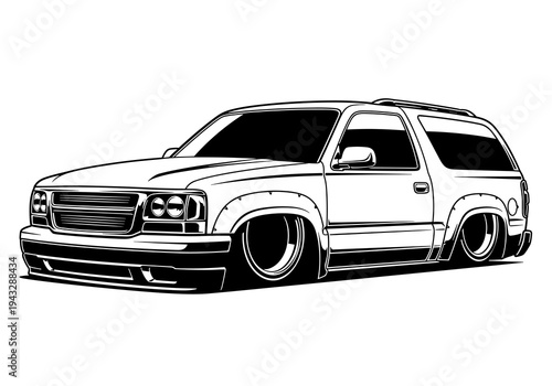 Lowered Luxury SUV Wagon Vector Silhouette Isolated on White Background