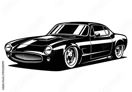 Classic Vintage Sports Car Coupe Vector Silhouette Isolated on White Background