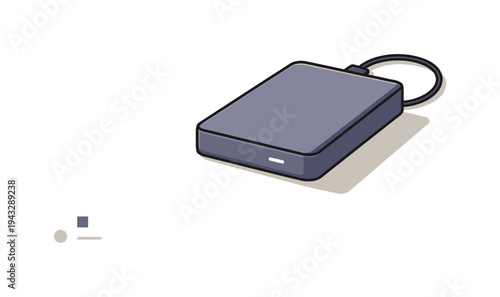 Modern portable external hard drive with USB cable on a light background