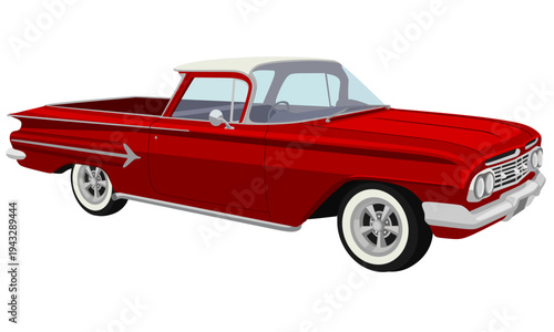 Classic Red Retro Coupe Utility Pickup Truck Vector Illustration