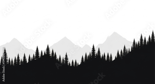 Silhouette of Trees and Mountains.