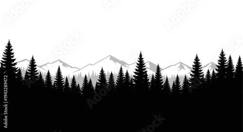 Silhouette of Trees and Mountains.