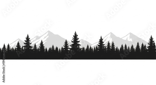 Silhouette of Trees and Mountains.