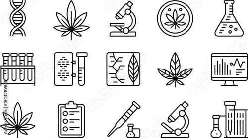 Set of 16 cannabis and laboratory icons vector