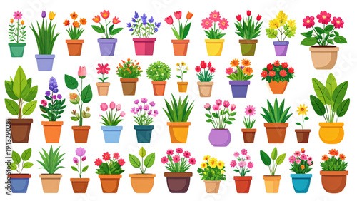 Potted Flowers and Houseplants – Colorful Garden Vector Set