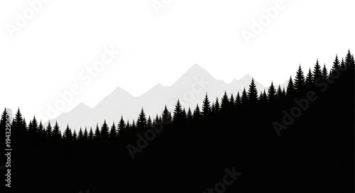 Silhouetted Forest with Mountain Range.