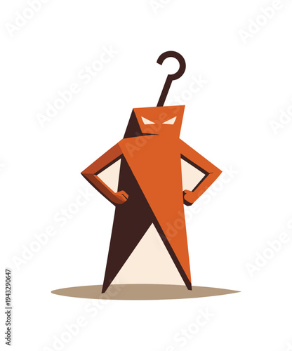 Orange abstract character with a fishing hook on its head, representing a phishing scam
