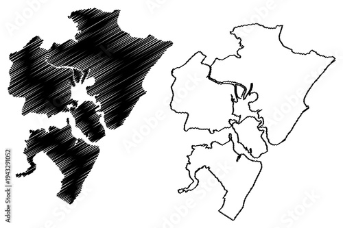 Mombasa County and city (Republic of Kenya, Coast Province) map vector illustration, scribble sketch Mombasa map