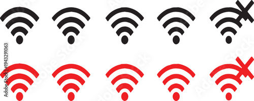 WiFi signal strength icons in black and red, including crossed out symbol
