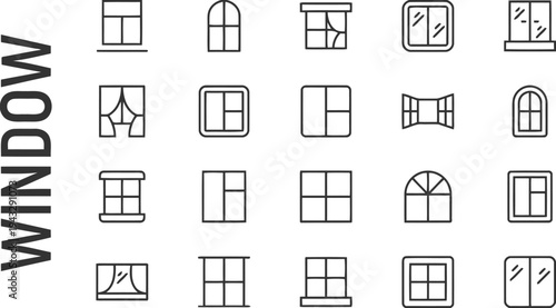 Window icons and symbols collection representing different types of windows and architectural elements