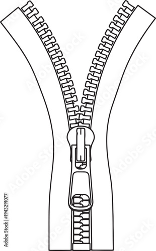 Black and white line of open zipper closeup also transparent background line closeup