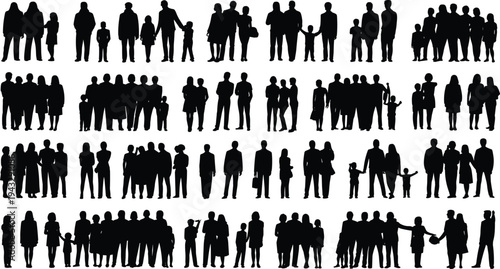 Large Group of Diverse People Silhouettes on White Background families vector
