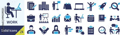 work solid icons set, business and office activity collection for corporate presentations and professional projects